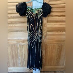 NWT Black Sequin Evening Gown with Puff Sleeves love & lemonade size large